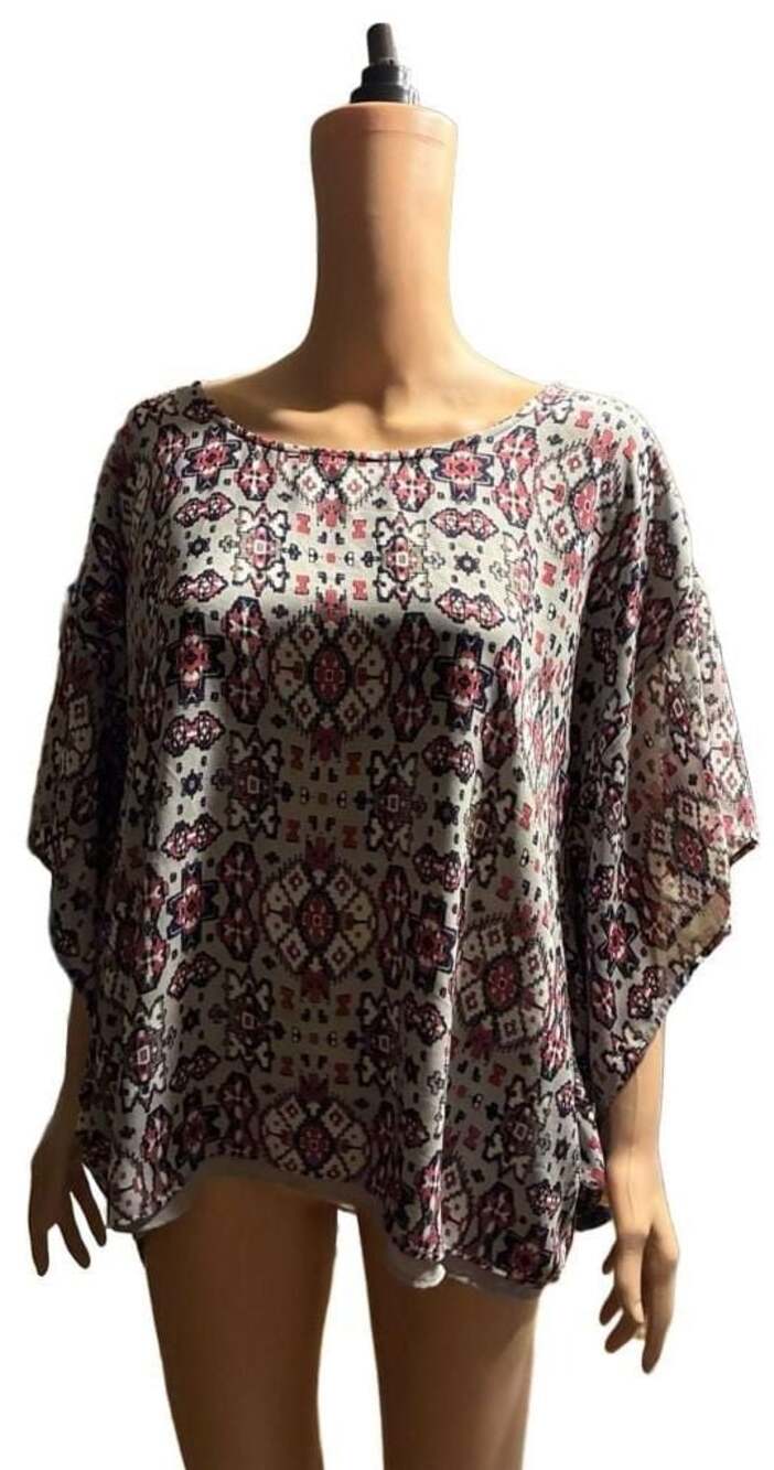 Ariat Women's Aztec Print Poncho Style Blouse Lined Hi-Low Size L
